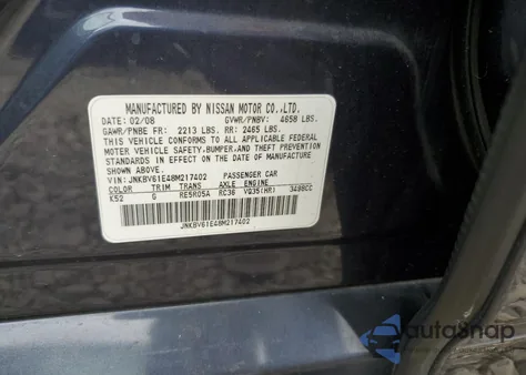 2008 Infiniti G35 z USA, uszkodzony, nr VIN JNKBV61E48M217402